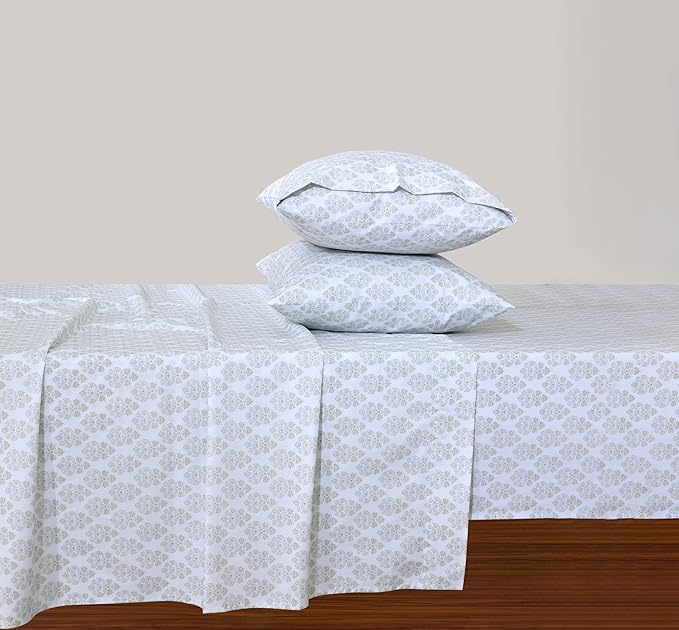 Feather & Stitch Softest 100% Cotton Sheets, 300 Thread Count Percale Weave Bedding, 16" Deep Pocket, Cooling Sheets, Breathable Bed Set, Hotel Premium Quality (Full, Royal Aura)