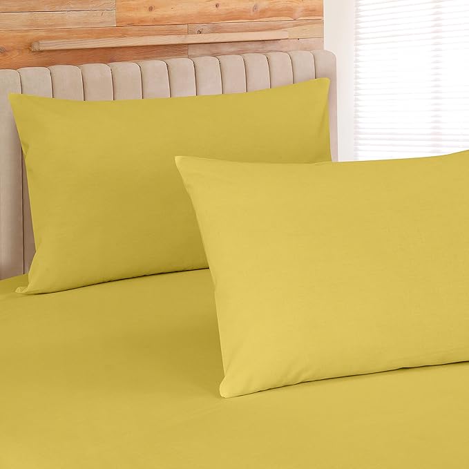ROYALE LINENS 300 Thread Count 100% Long Staple Combed Cotton Sheet Set - 4 Piece Queen Bed Sheets - 1 Fitted, 1 Flat & 2 Pillow Cases - Soft Cool & Crisp Sheet Set (Queen, Yellow)
