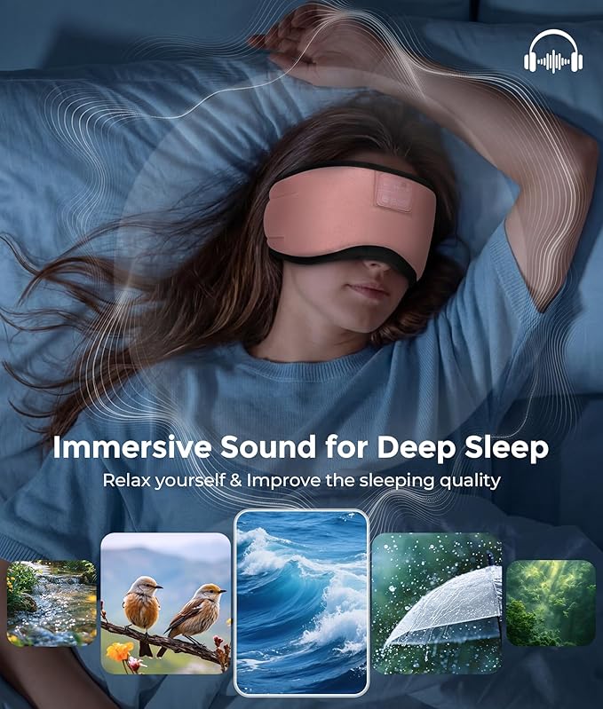 LOVE EYE Sleep Headphones Bluetooth 5.4 Sleeping Eye Mask Wireless Music Earphones with HD Speakers for Side Sleepers Total Blackout Cotton Mask for Travel, Office, Unique Gifts (Pink)