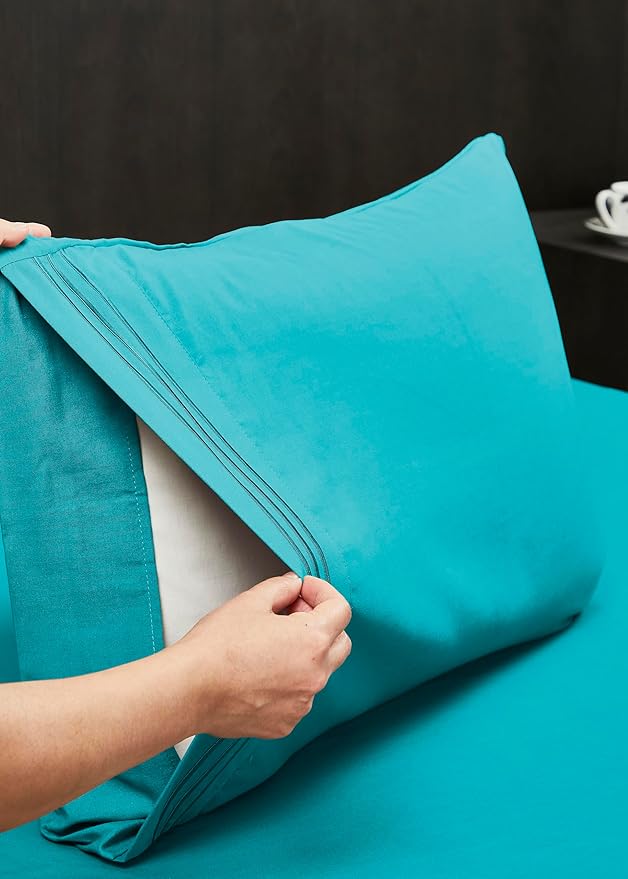 Mocassi Luxury Split King 5-Piece Sheet Set - 1800 Premium Hotel Quality - Easy-Fit, Wrinkle, Fade Resistant Bed Sheets and Pillowcases - All Around Elastic Fitted Sheet, Deep Pocket, Turquoise