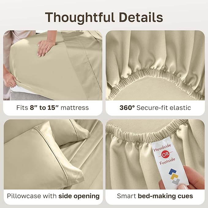 California Design Den Soft 100% Cotton Bed Sheets Twin XL Set, 400 Thread Count Good Housekeeping Award Winner, Silky Smooth Sateen, Breathable and Durable Twin XL Bedding Set - Beige (Golden Tone)