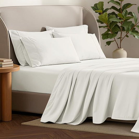 Bare Home Hotel Luxury Queen Sheet Set, Extra Soft - 6 Piece Set - Deep Pockets - Easy Fit - Cooling & Breathable - Wrinkle, Fade, Stain Resistant - Includes 4 Pillowcases (Queen, Cream)