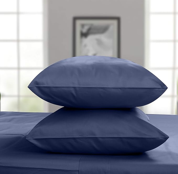 Threadmill Luxury King Size Pillow Cases 2 Piece Set| 800 Thread Count Sateen Weave | 100% Cotton Pillow Covers | Extra Long Staple Cotton | Comfortable Folkstone Blue Pillow Protectors