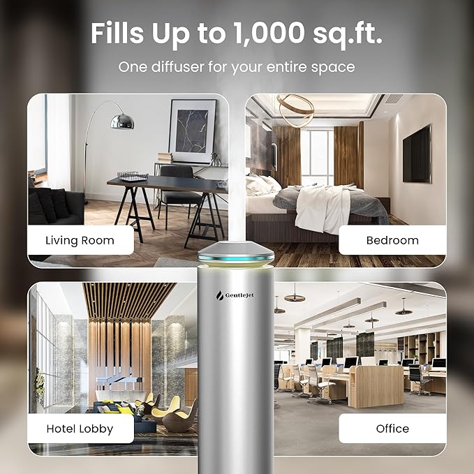 GentleJet MajesticMist Waterless Essential Oil Diffuser WiFi, Cold Air Nebulizing Scent Machine for Large Room (1000 sq ft), Smart App & Remote Control, Quiet Aluminum Diffuser, Plug-in