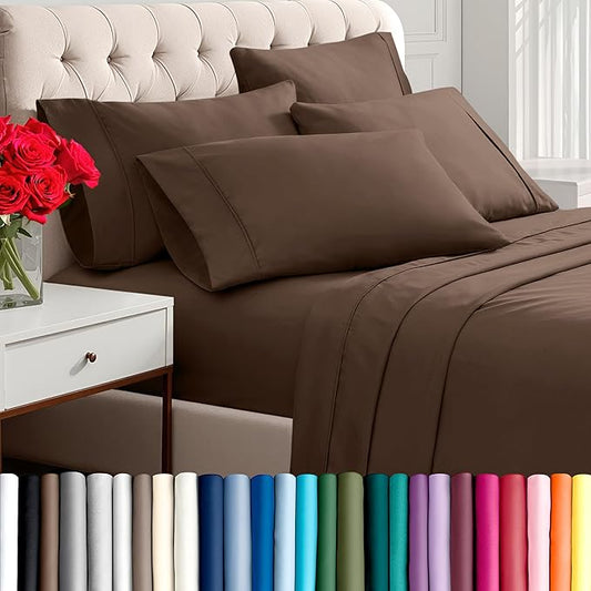 Bare Home Hotel Luxury Full Sheet Set, Extra Soft - 6 Piece Set - Deep Pockets - Easy Fit - Cooling & Breathable - Wrinkle, Fade, Stain Resistant - Includes 4 Pillowcases (Full, Cocoa)