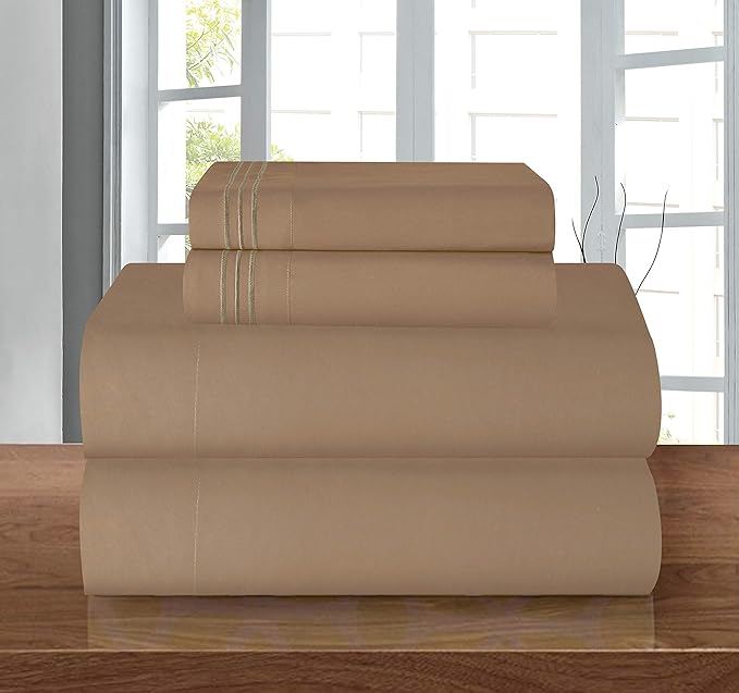 Elegant Comfort Luxury 1500 Premium Hotel Quality Microfiber 4-Piece Sheet Set - Wrinkle Resistant, All Around Elastic Fitted Sheet, Deep Pocket up to 16", Queen, Taupe