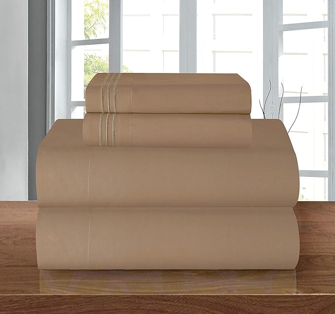 Elegant Comfort Luxury 1500 Premium Hotel Quality Microfiber 4-Piece Sheet Set - Wrinkle Resistant, All Around Elastic Fitted Sheet, Deep Pocket up to 16", Queen, Taupe