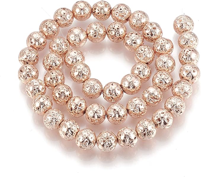 Craftdady 870Pcs Natural Round Lava Stone Beads 4-4.5mm Rose Gold Volcanic Rock Gemstone Loose Beads Metallic Energy Healing Chakra Beads for Jewelry Craft Essential Oil Bracelet