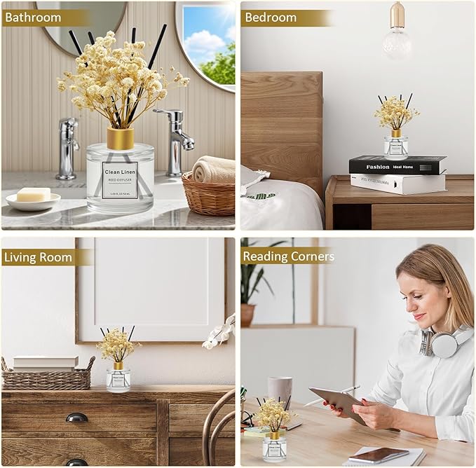 Reed Diffuser Set of 3 Pack,Clean Linen,Citrus,Lavender Scented Oil Diffuser with 4 Sticks,Reed Diffusers for Home,Living Room,Bathroom Air Freshener Diffuser,50ml x 3