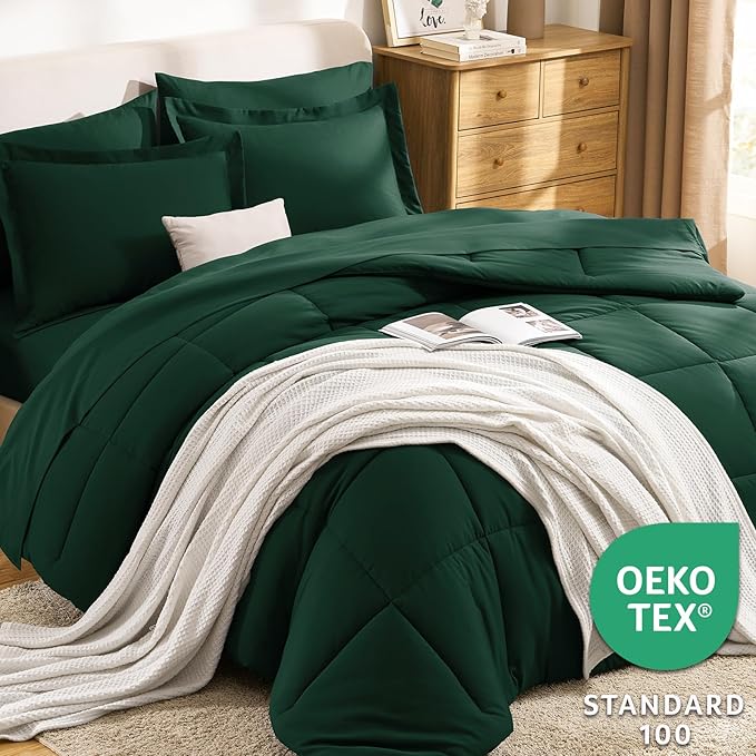 CozyLux Twin XL Comforter Set Emerald Green - 5 Pieces Twin XL Bed in a Bag Set, Soft Bedding Sets Bed Set Extra Long for All Season with Comforter, Flat Sheets, Fitted Sheet, Pillowcase &Pillow Sham