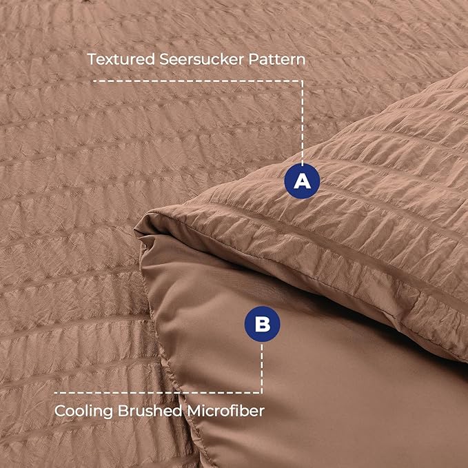 HYMOKEGE Mocha Mousse King Size Comforter Set Seersucker 7 Pieces, All Season Luxury Bed in a Bag for Bedroom, Bedding Set with Comforter, Sheets, Pillowcases & Shams
