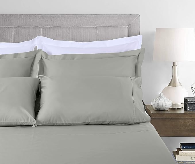 Threadmill Pillow Cases Standard Size | 800 Thread Count Sateen Weave | 100% Cotton 2 Piece Solid Pillow Covers | Extra Long Staple Cotton | Hotel Quality Moonrock Grey Pillow Protectors