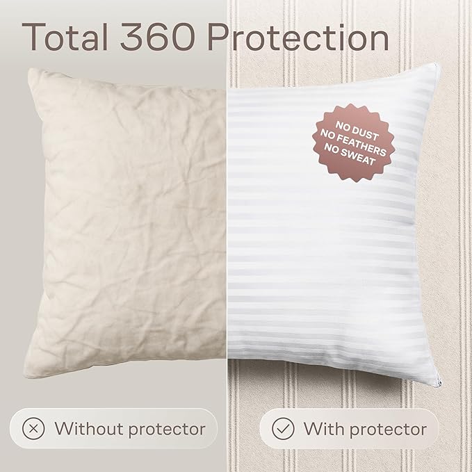 Ultra Soft Pillow Protectors with Zipper King Size - Set of 12 Breathable Pillow Covers - 100% Protection Against Stains, Dust & Dirt - Machine Washable (Dark White)