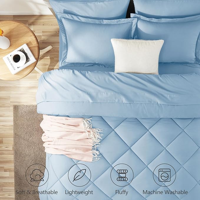 CozyLux Full Size Comforter Sets Baby Blue - 7 Pieces Bed in a Bag Full, Luxury Soft Bed Set for All Seasons, Bedding Set with Down Alternative Comforter, Sheets, Pillowcases & Shams