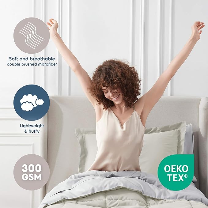Nestl 7 Piece Twin XL Comforter Set – Off White Reversible Bed in a Bag – Complete Twin XL Size Bedding Set with Sheets, Set of 2 Down Alternative Pillows, Pillowcase and Sham