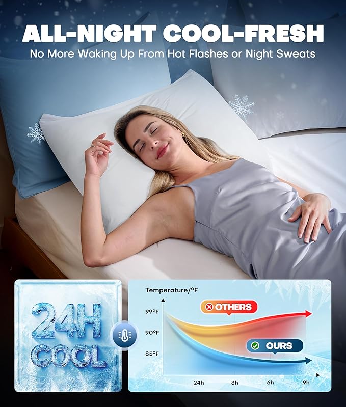 Ultra-Chill Cooling Pillowcase Set of 2 for Hot Sleepers, Softer Than Silk Pillow Cases for Protecting Hair & Skin, Breathable Bed Pillow Covers w/Zipper, Gifts for Women Men (White, Standard)