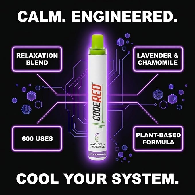 Code Red V-Aid Lavender Herbal Diffuser - Relaxation Blend Stick with Chamomile, Ashwagandha, Apigenin & L-Theanine - Plant-Based Wind-Down Ritual - Glow-in-the-Dark Ring - U.S. Lab Tested - 1 Count