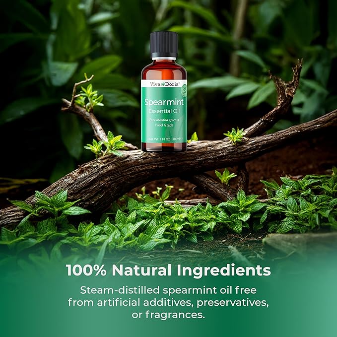 Viva Doria Spearmint Essential Oil, 100% Pure, Natural Essential Oil, Mentha Spicata Variety, Undiluted, for Aromatherapy | Food Grade, 30 mL (1 Fluid Ounce)