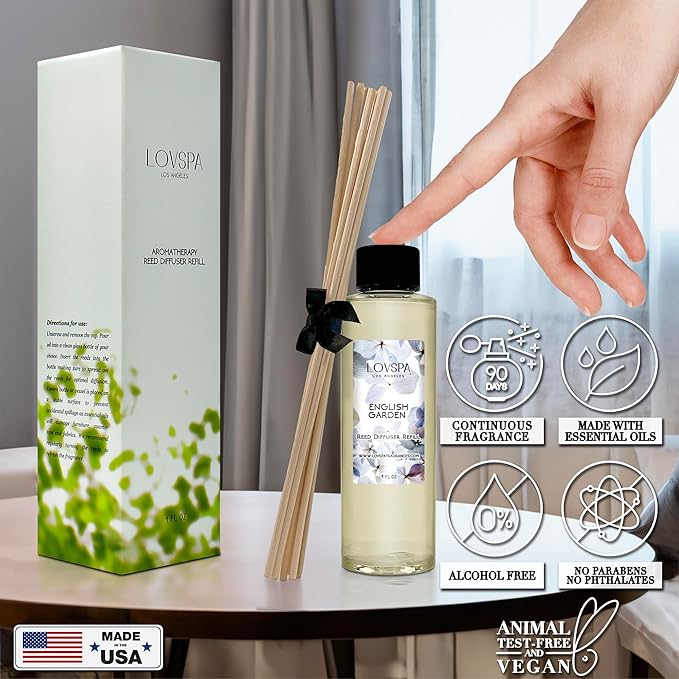English Garden Diffuser Oil - Luxury Essential Oils for Diffuser Refill & Air Freshener Room Spray - Long-Lasting & Natural Home Fragrance, Scented Oil for Diffusers, USA Made, 4oz