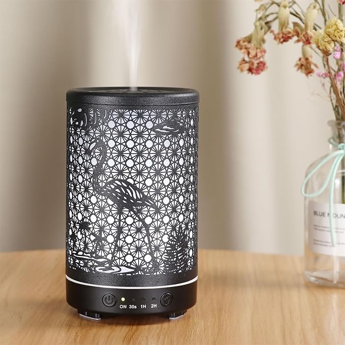 Flamingo Essential Oil Diffuser, 100ML Aromatherapy Diffuser Humidifiers for Bedroom, 7 Color Mood Lights, Waterless Auto-Off, for Bedroom, Office (Black)