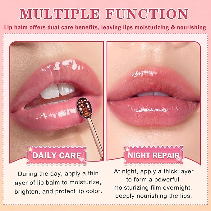 4 PCS Bee Lip Balm Honey Pot Hydrating & Preventing Dry Honey Balm Lip Balm Honey, Strawberry, Collagen, Chocolate Moisturizing Lip Sleeping Mask with Sticks