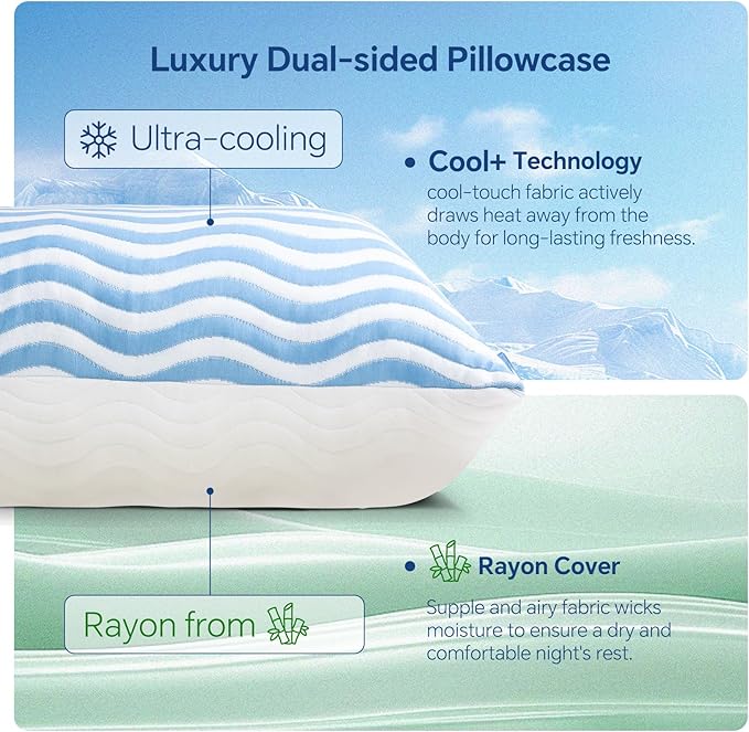 SLEEPDIARY Queen Pillow 1 Pack – Adjustable Shredded Memory Foam Cooling Bed Pillows, Custom Loft for Side, Back, and Stomach Sleepers, Shape-Retaining Support & Washable Cover