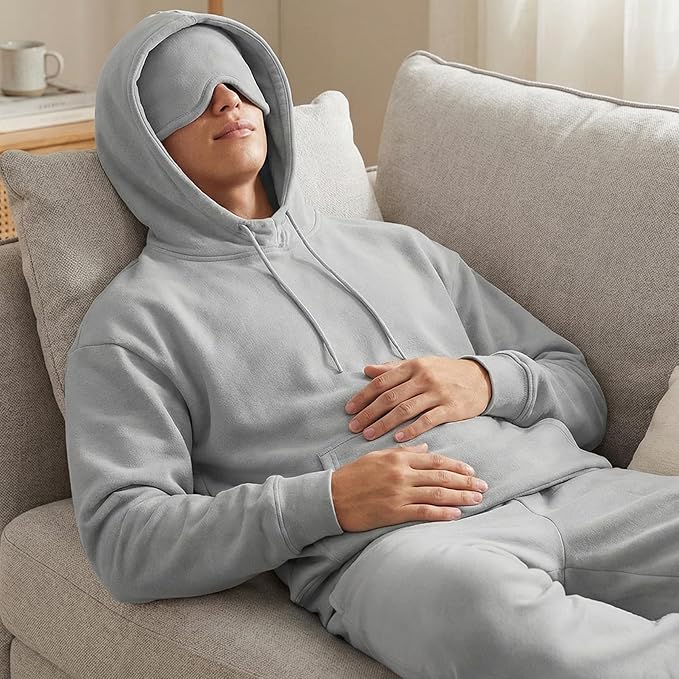 Ainangua Mens Oversized Pullover Essentials Hoodie with Eye Mask Built In Comfor Airplane Mode Travel Sleep Wearable Blanket