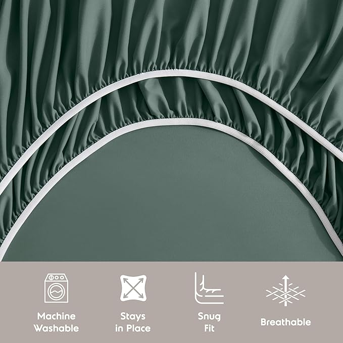 Nestl Extra Deep Twin Sheet Set - 4 Piece Breathable & Cooling Sheets - Hotel Luxury Bedding Set w/18-24 Inch Deep Pockets - Easy & Secure Fit - Super Soft, Wrinkle Free & Comfy - Forest Green