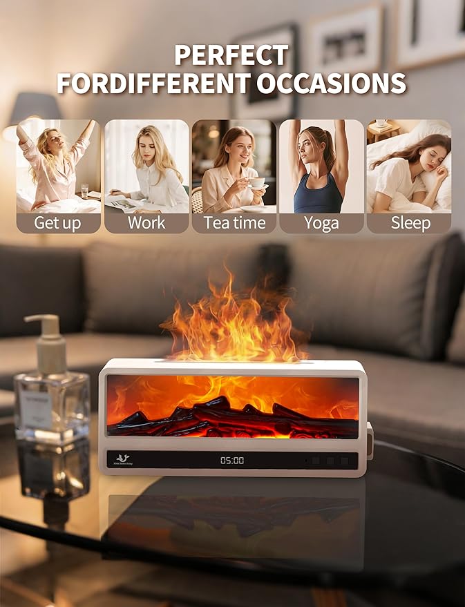 Essential Oil Diffuser, 250Ml Aromatherapy Diffuser with Realistic Flame Effect, 7 Color LED Lights, Remote Control, Quiet Mist for Bedroom Home Office(White)