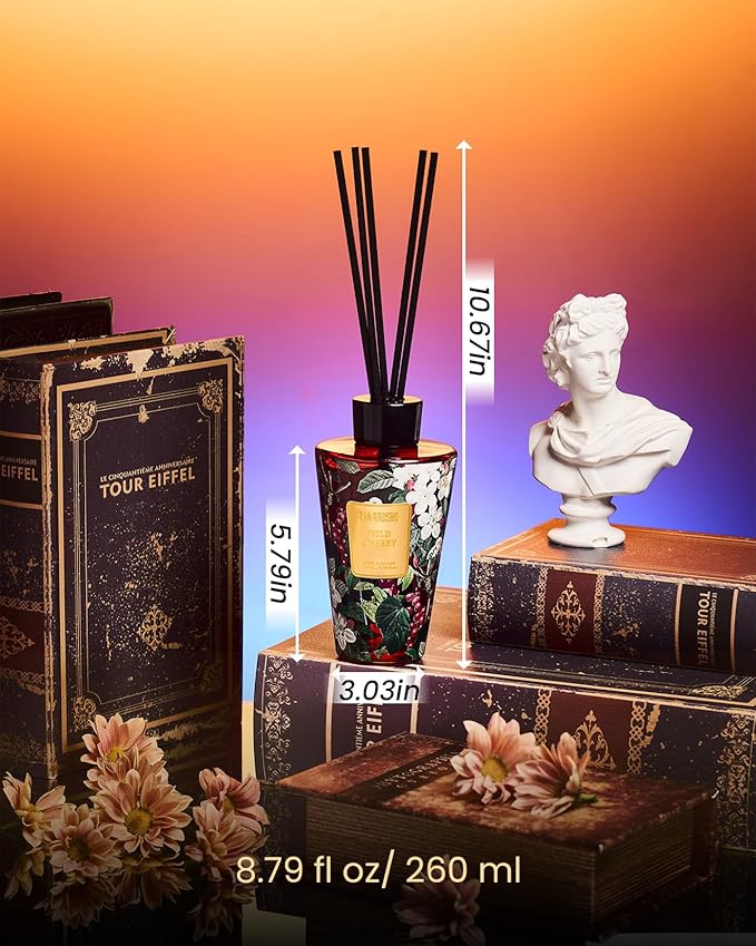 M&SENSE Wild Cherry Reed Diffuser Set - 8.79fl oz Home Fragrance Non-Toxic Natural Bathroom Diffuser with Sticks, Air Freshner Gifts for Bathroom Bedroom Home Decor
