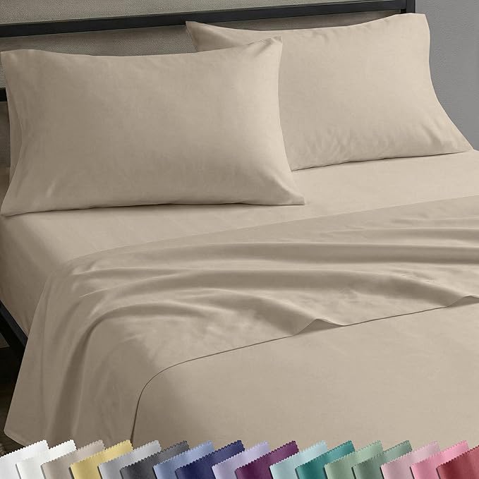 California Design Den Queen Sheet Set - Natural 100% Cotton Sheets Queen Size Bed Set with Deep Pockets, Soft Sateen Weave, Breathable and Durable Bedding Beige (Warm Taupe)