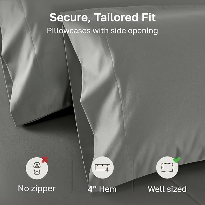 California Design Den Queen/Standard Pillow Cases Set of 2-1000 Thread Count Sateen, Soft and Thick 100% Cotton Pillow Covers Queen Size, Durable - Grey