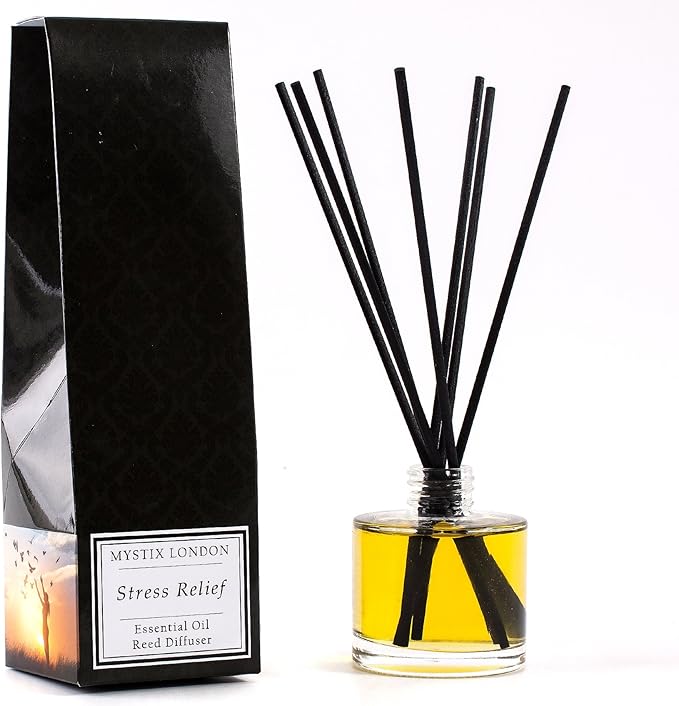 Mystix London | Stress Relief Essential Oil Blend Reed Diffuser | 200ml | Best Aroma for Home, Kitchen, Living Room and Bathroom | Perfect as a Gift | Refillable