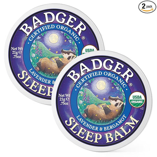 Badger Sleep Balm, Organic Essential Oil Aromatherapy Natural Sleep Balm for Adults & Kids, Relaxing & Calming Lavender & Bergamot Natural Sleep Support, .75 oz Tin, 2-Pack