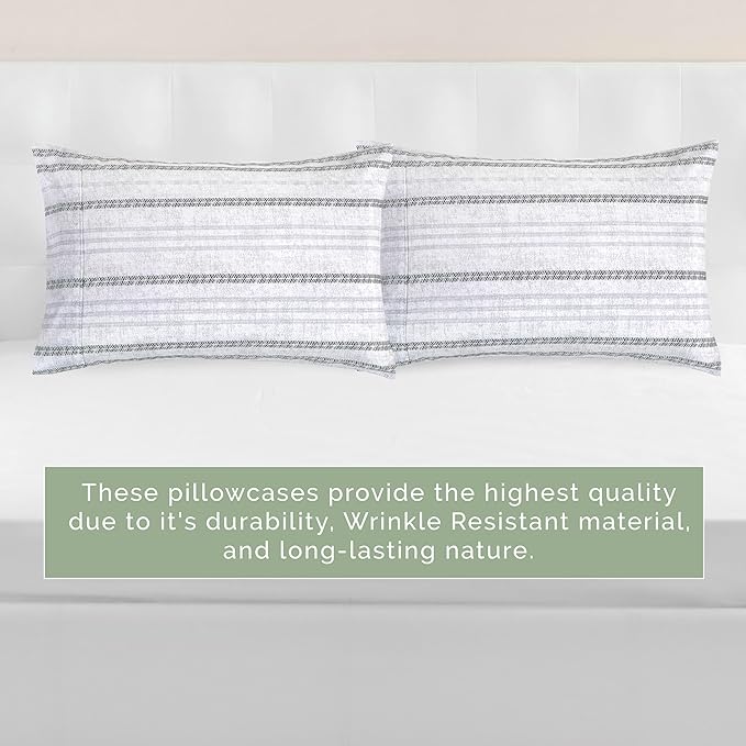 Elegant Comfort Ultra Soft Set of 2 Striped Print Pillowcases - 1500 Premium Hotel Quality Microfiber, Soft and Smooth Envelope Closure 2-Piece Pillow Covers - King, Traci Gray