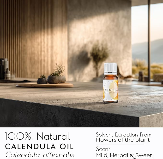 Calendula Essential Oil | 100% Pure & Natural Calendula Flower Oil with Soft Herbal Aroma | For Diffuser, Skin Care, Hair Care, Massage, DIY Beauty & Aromatherapy Blends, 0.34 fl oz