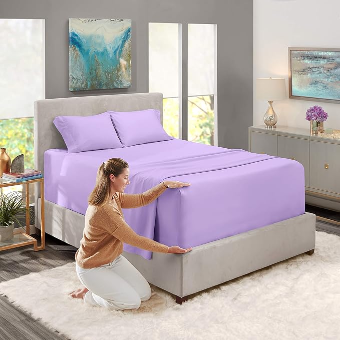 Nestl Bed Linen Set, 4 Piece King Size Sheets, Deep Pocket, Lavender, Microfiber