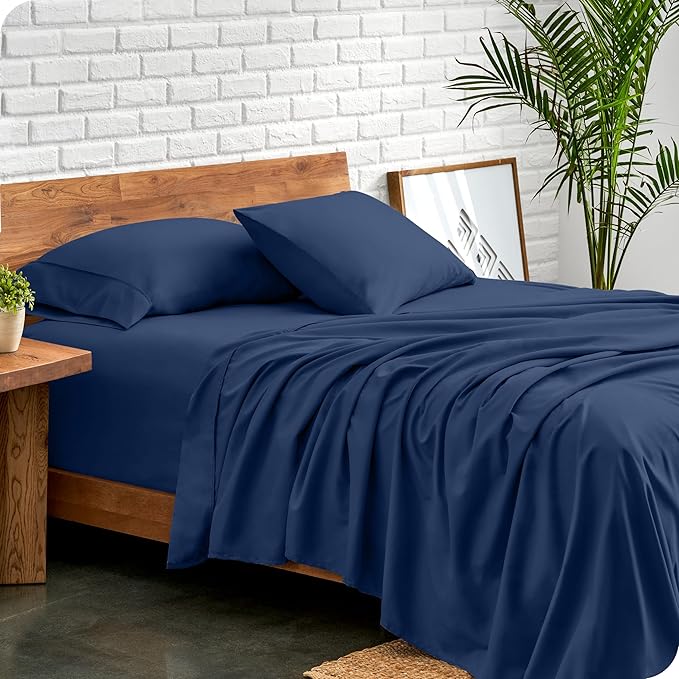 Bare Home Queen Sheet Set - 1800 Ultra-Soft Microfiber Queen Bed Sheets - Double Brushed - Deep Pockets - Easy Fit - 4 Piece Set - Bedding Sheets & Pillowcases (Queen, Dark Blue)