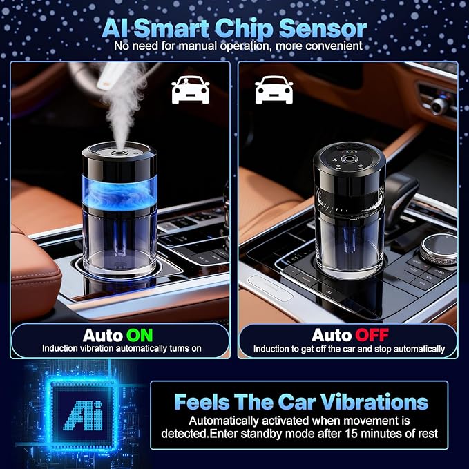 Smart Car Air Freshener - 4 Adjustable Mist Modes Car Air Freshener Diffuser with Starry Sky Projection Auto On/Off Aroma Diffuser for Car Room Home Office Bedroom (Ocean)