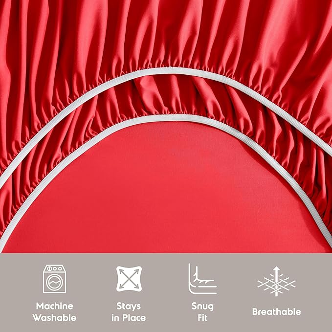Nestl Extra Deep Full Sheet Set - 6 Piece Breathable & Cooling Sheets - Hotel Luxury Bedding Set w/18-24 Inch Deep Pockets - Easy & Secure Fit - Super Soft, Wrinkle Free & Comfy - Red