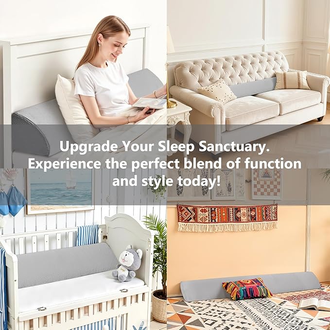 DUMOS Bed Wedge Pillow for Headboard & Mattress Gaps, 54-inch Long - Supportive Wedge Pillow with Side Pockets, Bed Wedge for Back Pain Relief, Reading & Sleeping, Removable Washable Cover