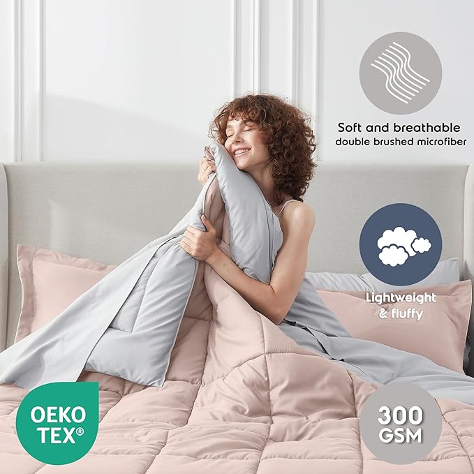 Nestl 9 Piece California King Comforter Set – Blush Pink Reversible Bed in a Bag – Complete Cal King Size Bedding Set with Sheets, Set of 2 Down Alternative Pillows, Pillowcases and Shams