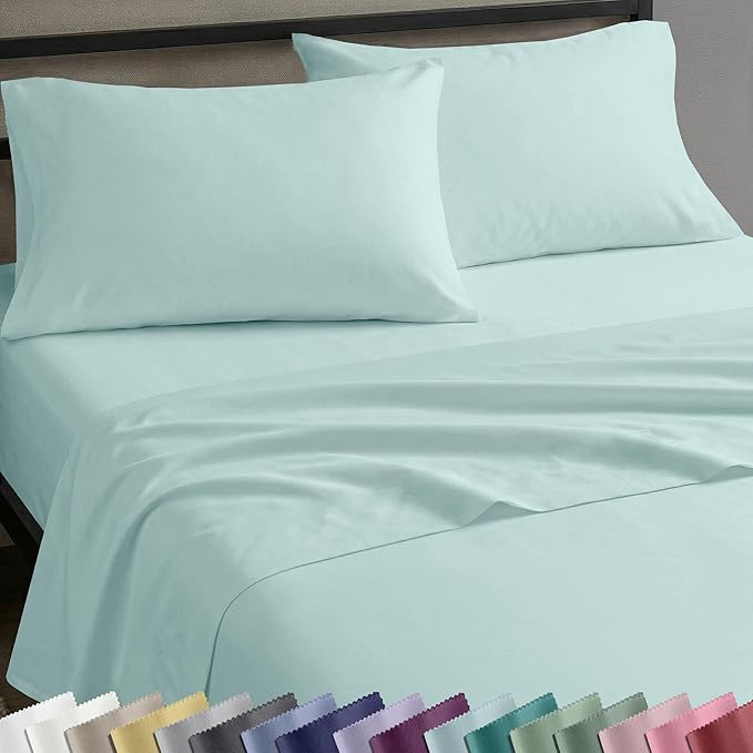 California Design Den Natural 100% Cotton Sheets Full Size Bed Set with Deep Pockets - Soft Sateen Weave, Durable Full Size Sheets (Seafoam)