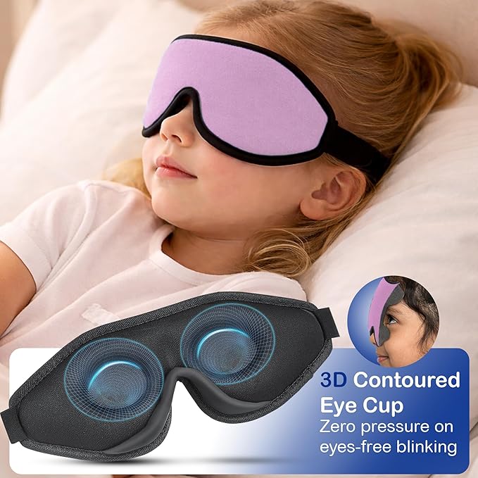 3D Sleep Mask for Kids, Light Block Sleeping Blindfold Memory Foam Contoured Eye Mask for Sleep, Adjustable Strap Eye Cover and Travel Sleep Mask for Boys Girls,Light Blue