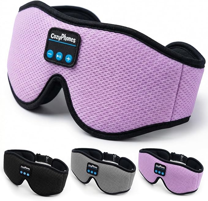 CozyPhones Bluetooth Sleep Mask Headphones for Adults – Wireless Sleep Headphones for Side Sleepers, Breathable Eye Mask for Travel, Meditation & Tinnitus Support - Lavender