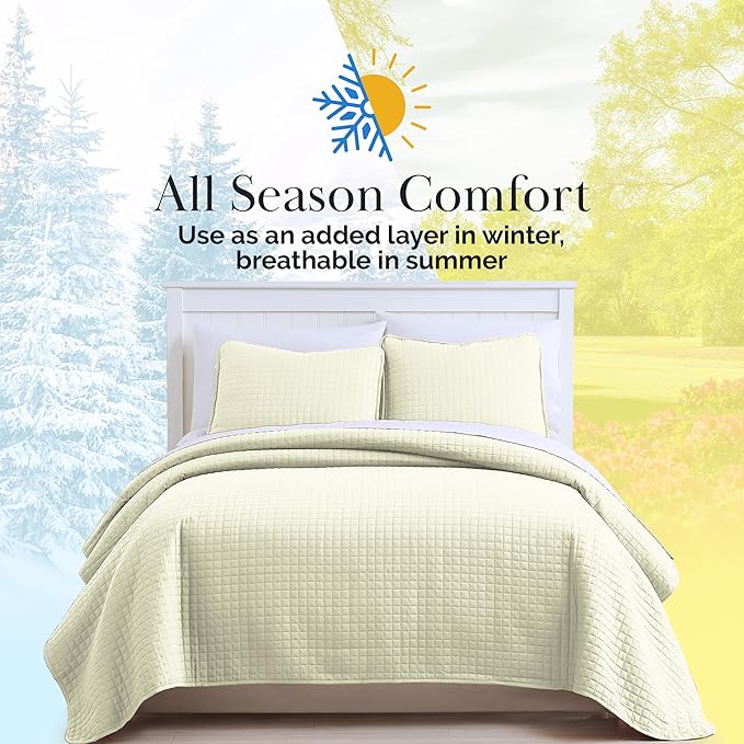Southshore Fine Living, Inc. Twin XL Quilt Bedding Set, Soft Brushed Microfiber Bedspread Coverlet, Stain and Pet Hair Resistant Bedding, XL/Twin Size Quilt Set with 1 Pillow Sham, Cream