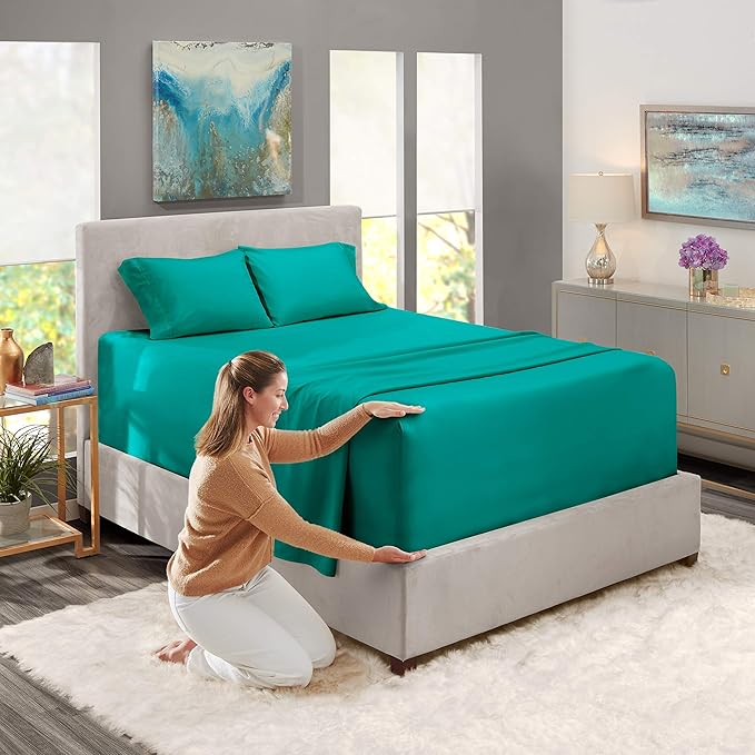 Nestl Full Size Sheet Set, 4 Piece Extra Deep Pocket (18-24 inches), Microfiber, Hotel Luxury, Soft, Breathable, Wrinkle-Free, Easy to Care, Teal