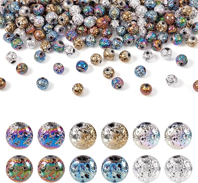 Craftdady 150Pcs 6.5mm Natural Lava Stone Beads Round Metallic Volcanic Rock Gemstone Beads Bumpy Spacer Beads for Craft DIY Essential Oil Bracelet Jewelry Making Supplies