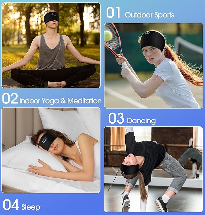 TOPOINT Sleep Headphones Bluetooth 5.4, Sports Wireless Earphones Sweat Breathable with HD Stereo Speaker for Women Men Sports Gifts Workout Jogging Yoga Insomnia Travel Meditation