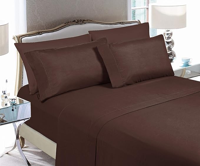 Elegant Comfort Luxury Soft Bed Sheets 1500 Premium Hotel Quality Microfiber Softness Wrinkle and Fade Resistant (6-Piece) Bedding Set, California King, Espresso Brown